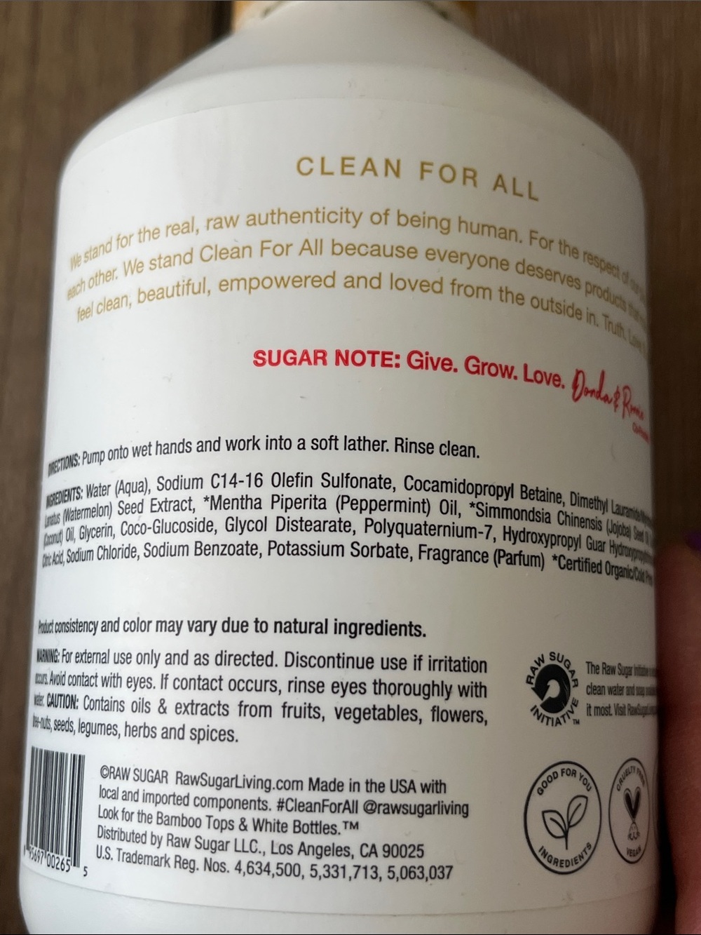 Raw Sugar Moisture Loving Hand Wash - Watermelon + Fresh Mint (White/Gold Pump) - Picture 3 of 6